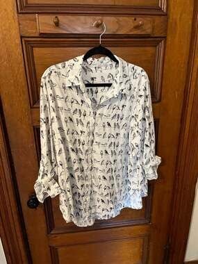 Jane + Delancey Birds On A Wire Button Down Roll-Tab Sleeve Blouse White 2X